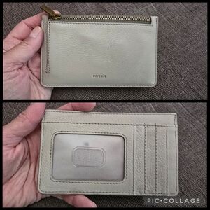 Fossil Beige Leather Zip Card Holder Wallet